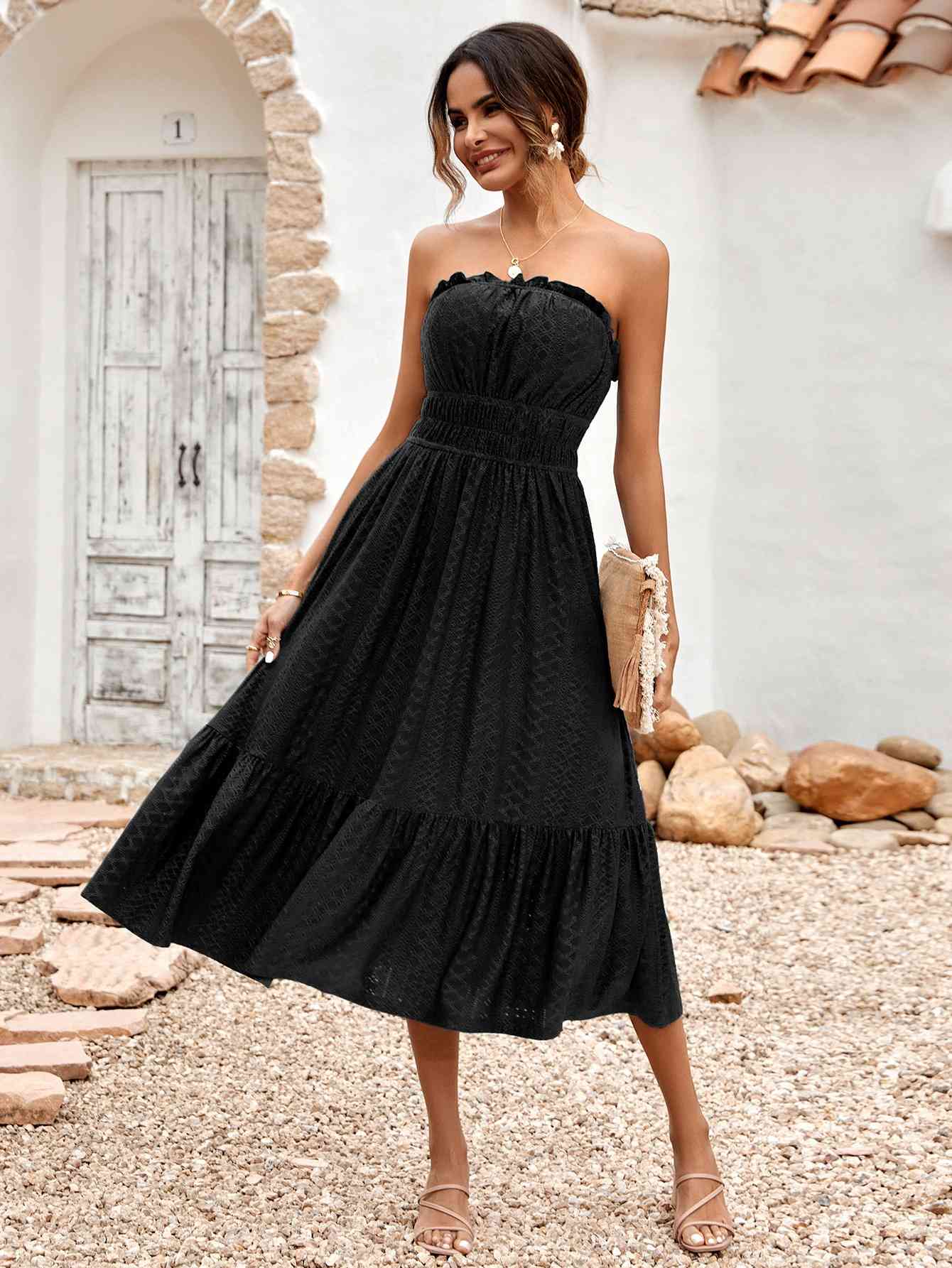 Georgia Frill Trim Strapless Midi Dress