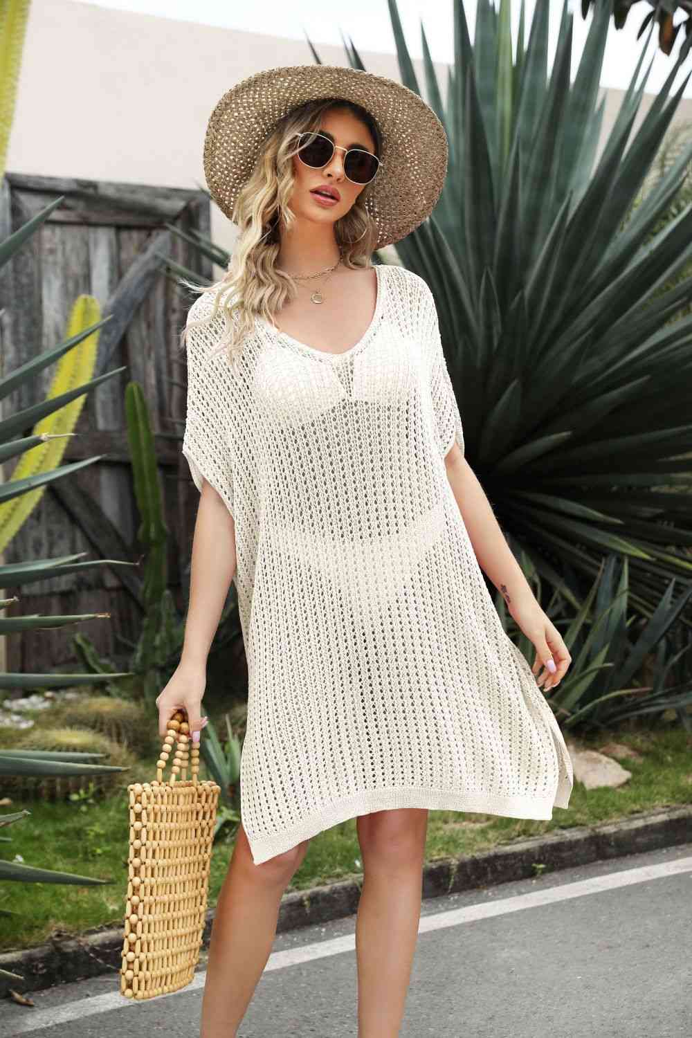Adele Openwork Side Slit Cover-Up Dress