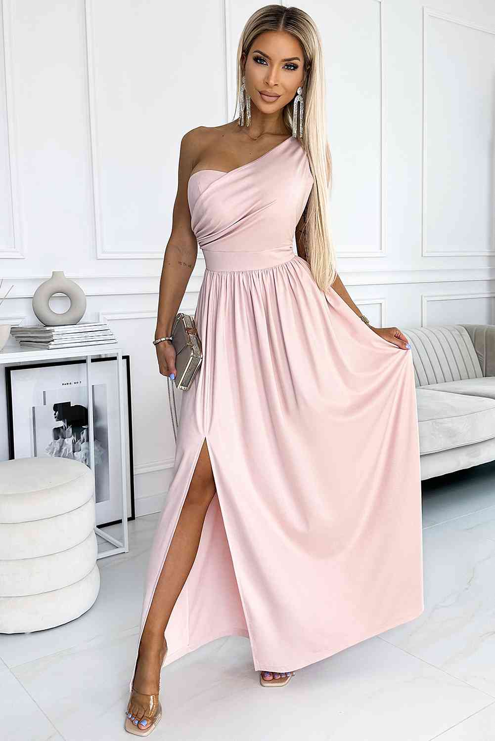 Destiny One-Shoulder Slit Maxi Dress