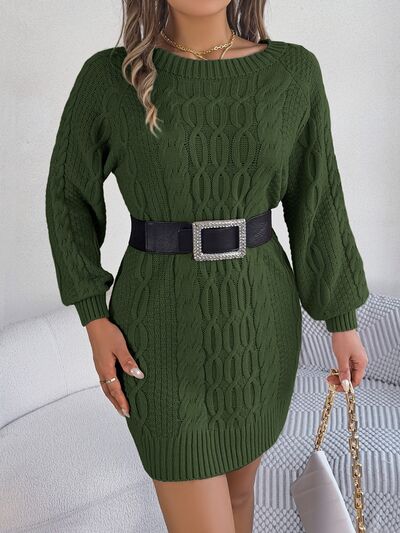 Melody Cable-Knit Round Neck Sweater Dress