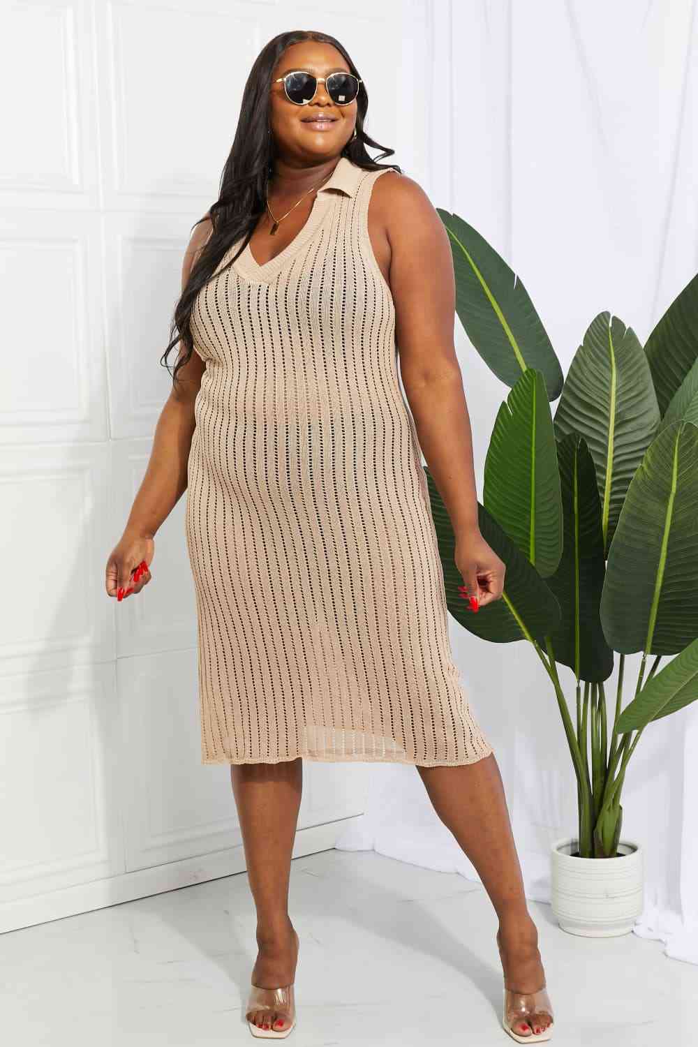 Demi Openwork Johnny Collar Cover Up Dress