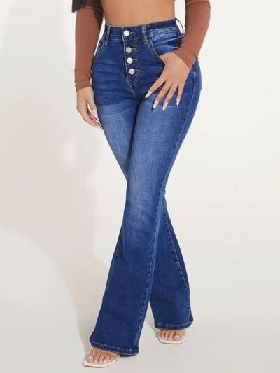 Queenie Button Fly Bootcut Jeans with Pockets