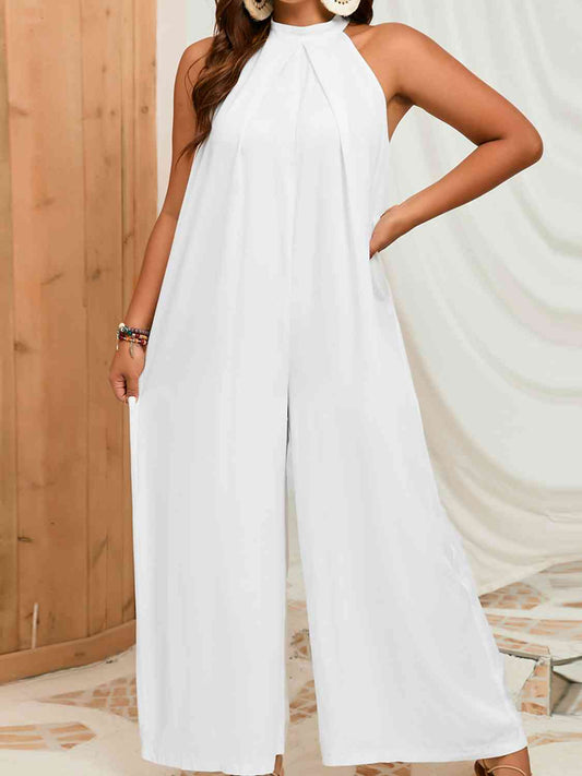 Isabelle Plus Size Sleeveless Halter Neck Wide Leg Jumpsuit