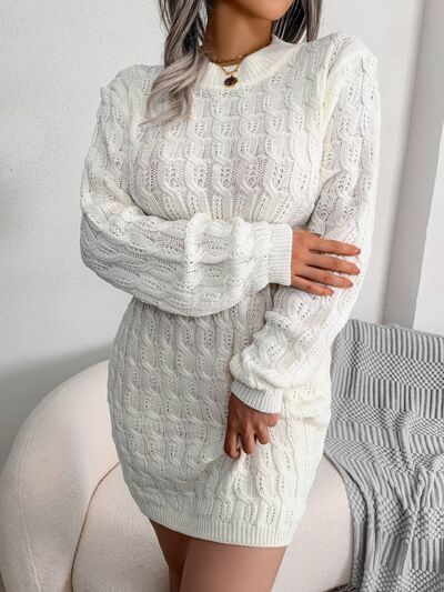 Rylee Cable-Knit Round Neck Mini Wrap Sweater Dress