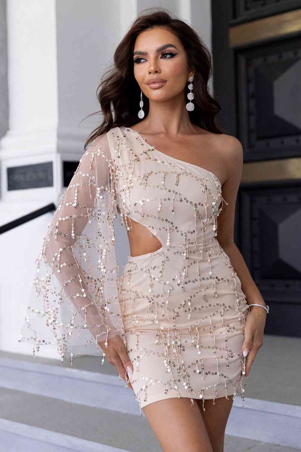 Sasha Sequin Cutout One-Shoulder Dress