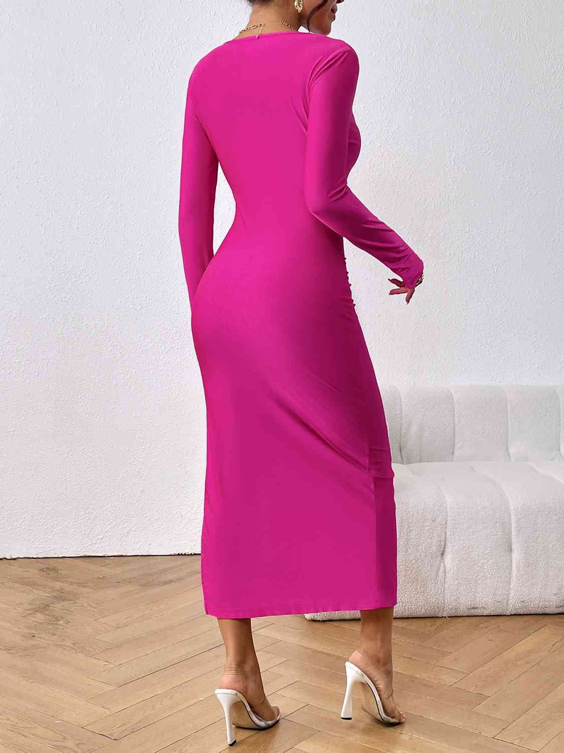 Amina Long Sleeve Ruched Split Dress