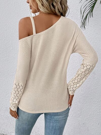 Alexia Lace Detail Asymmetrical Neck Long Sleeve T-Shirt