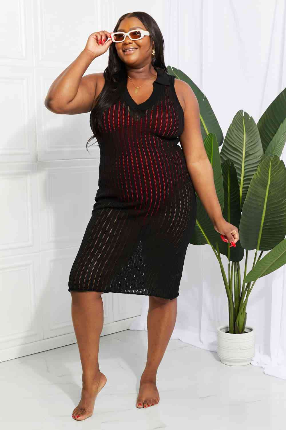 Demi Openwork Johnny Collar Cover Up Dress