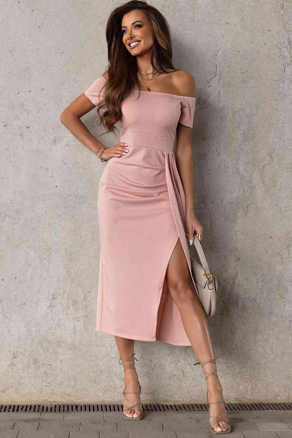 Jana Off-Shoulder Short Sleeve Split Dress