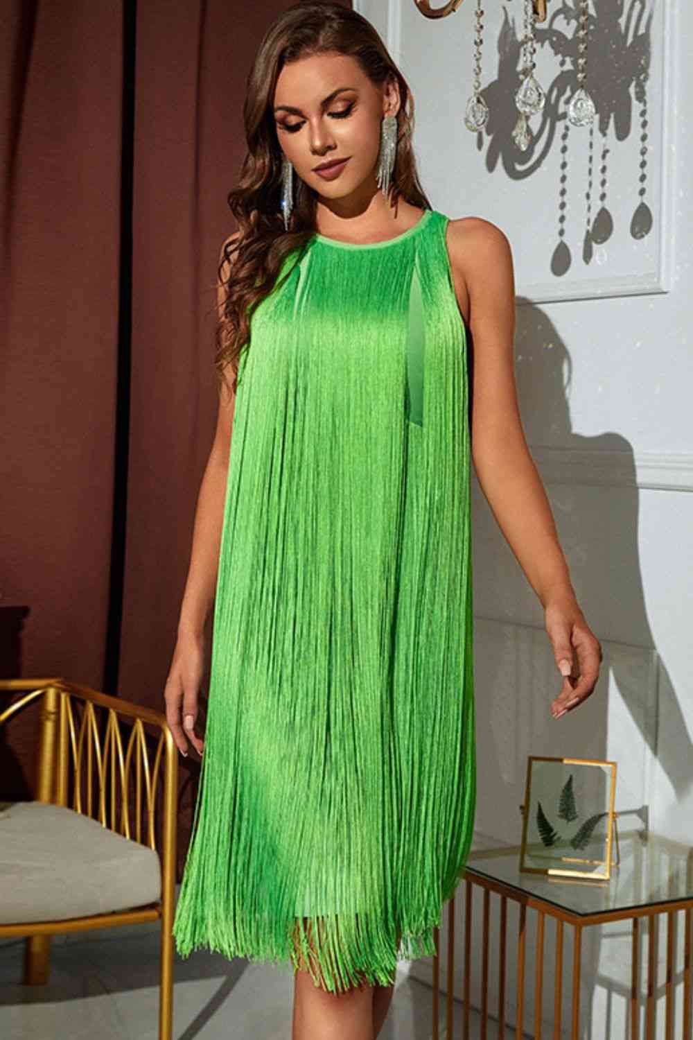 Vienna Sleeveless Round Neck Fringe Dress