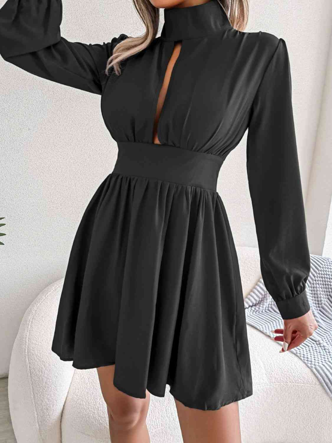 Vivian Cutout Turtleneck A-Line Mini Dress