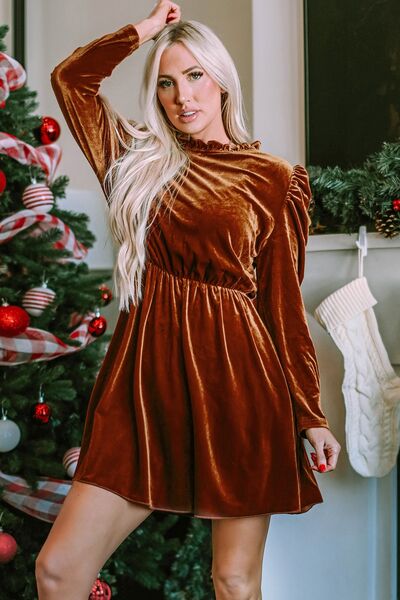 Ember Frill Trim Long Sleeve Mini Dress